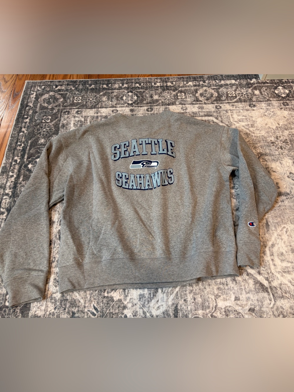 Champion Gray Seattle Seahawks Logo Crewneck Sweatshirt